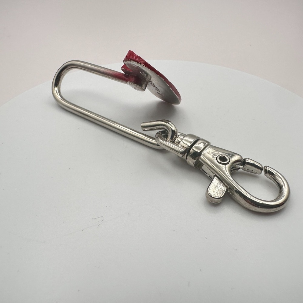 Vintage 90s Silver Tone Red Hat Society Purse Hook Key Finder Enamel Glass - Picture 6 of 7
